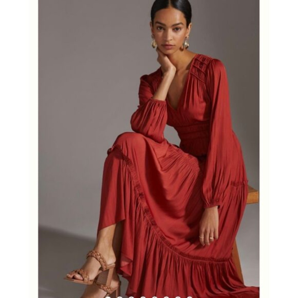 Anthropologie Rust Red Maxi Dress